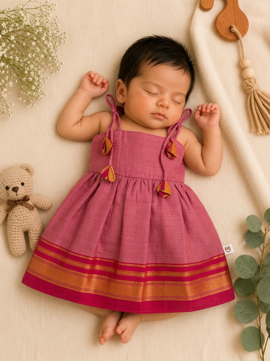 Premium Zari Border Baby Frock – Festive Wear