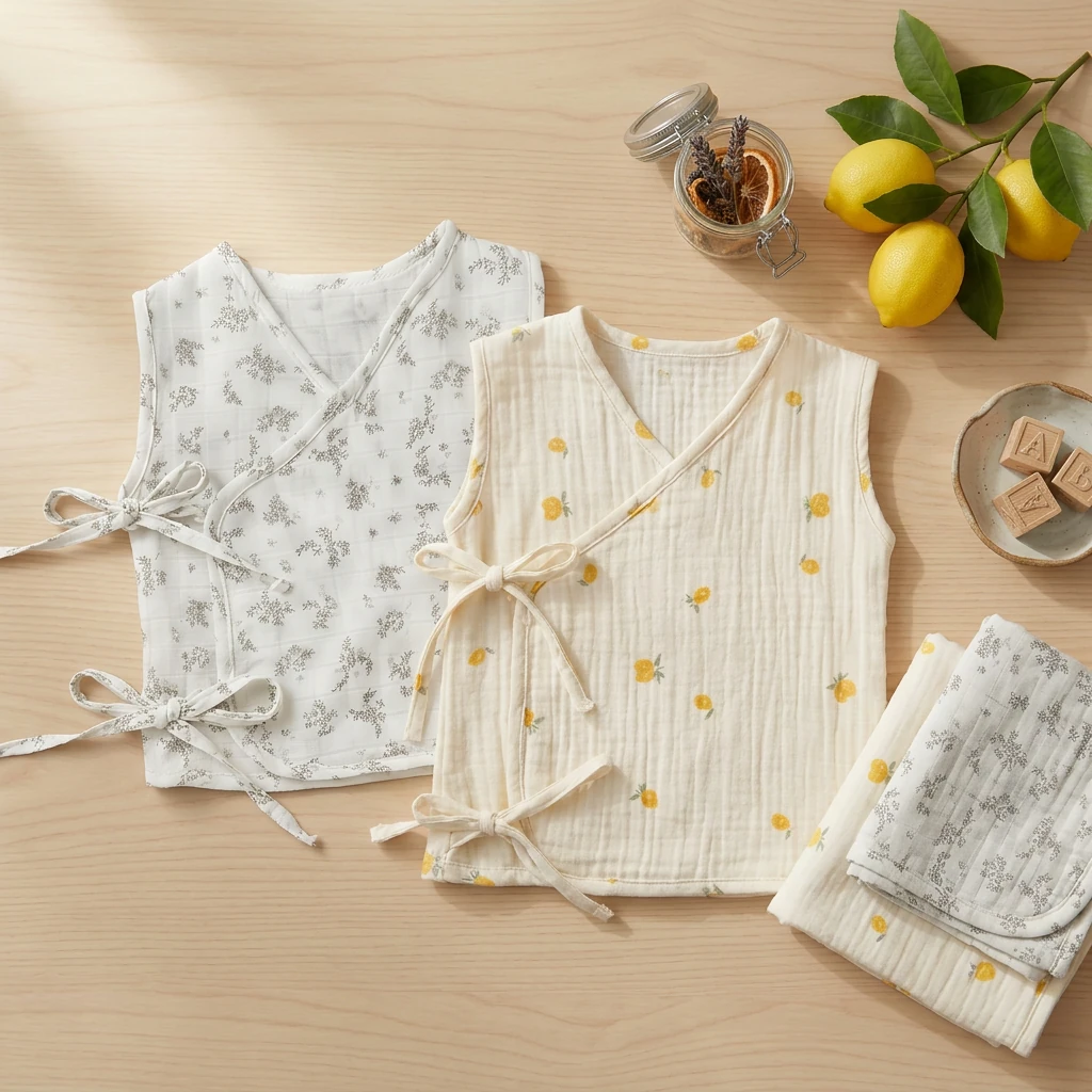 Crinkled Muslin Newborn Knot Jhabla Set – 2 Pack