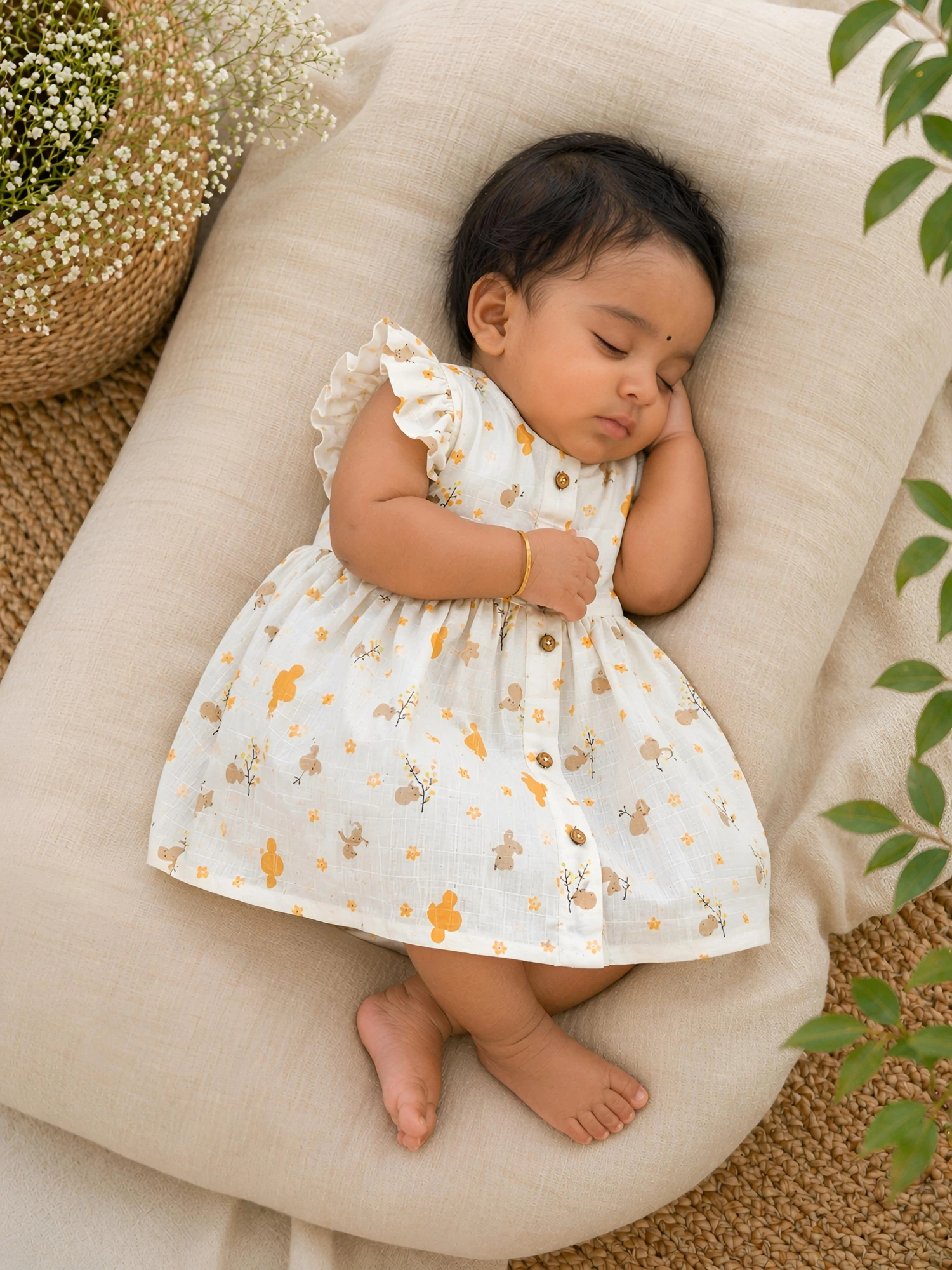 White Birds Muslin Frock for Girls
