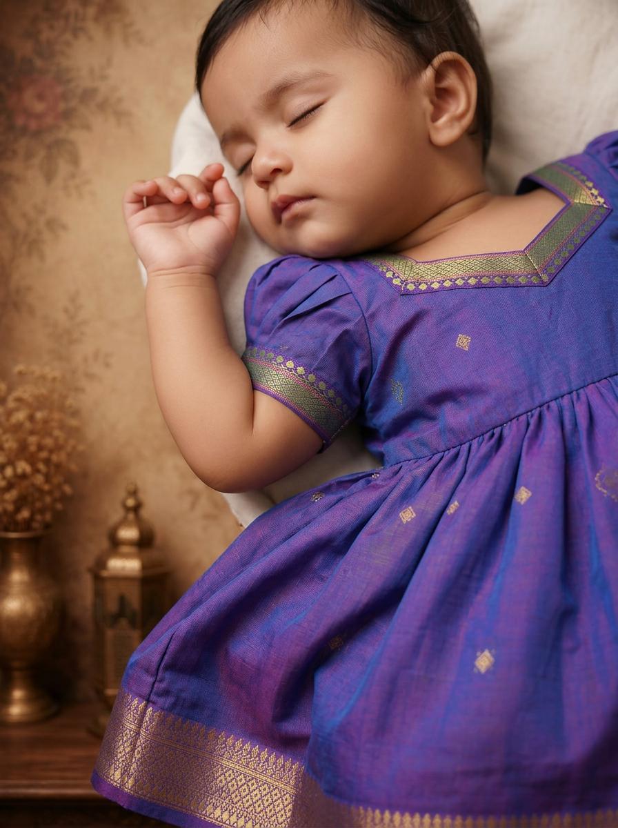 Classic Zari Border Baby Frock for Girls