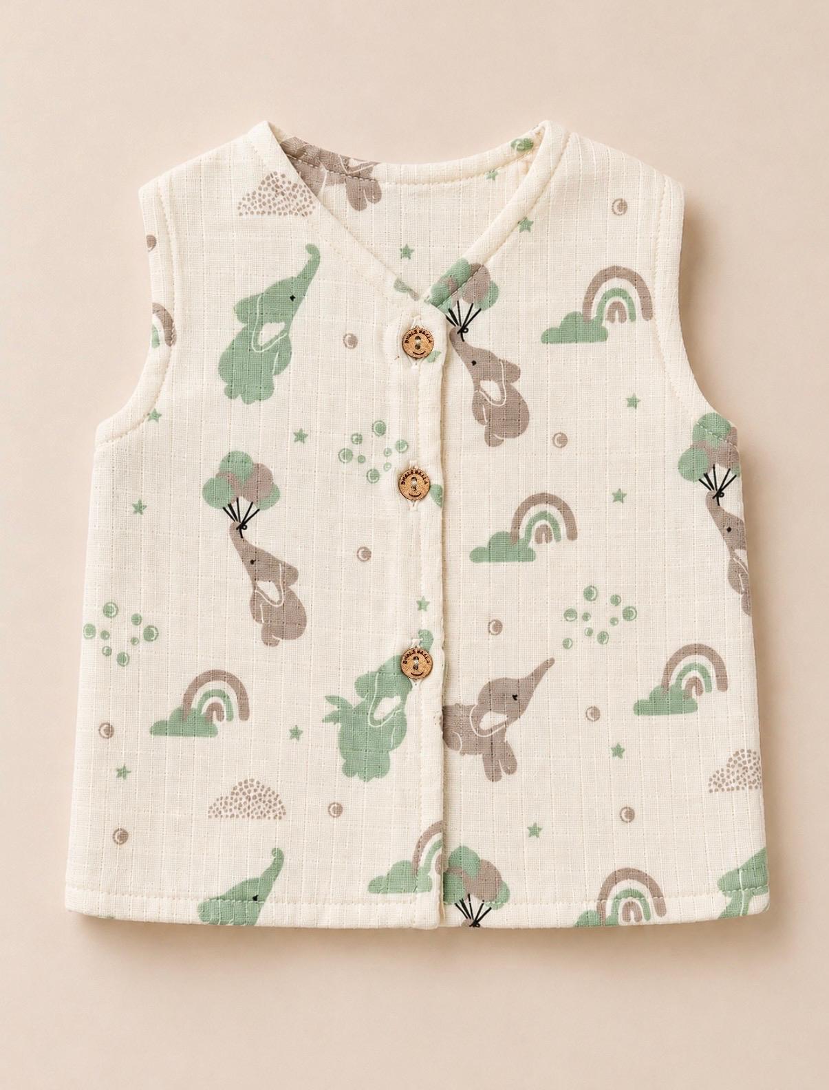 Bhale Baala Pure Muslin Elephant Print Jhabla – Double Layered Unisex Baby Vest