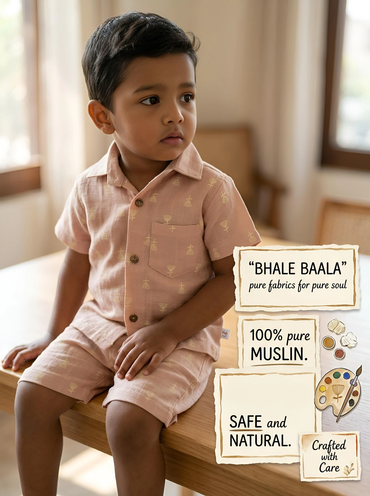 Soft Blush Muslin Co-ord Set for Kids